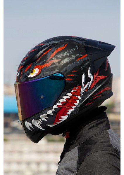 Rapıd 2 Race Kaıju Mat Siyah-Kırmızı-Beyaz Kask