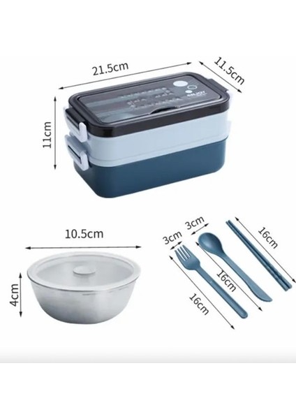 Paslanmaz Çelik Yemek Tası Isı Yalıtımlı 3 Katlı Yemek Termosu Ofis Kamp Lunchbox Mavi