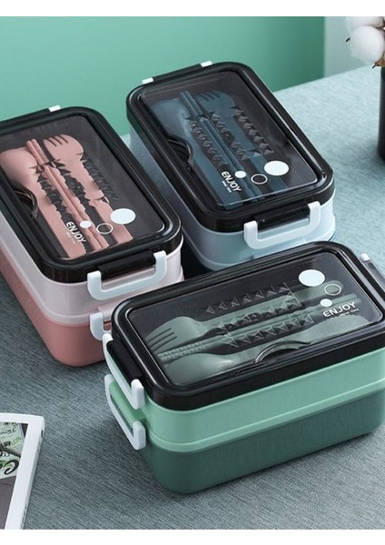 Paslanmaz Çelik Yemek Tası Isı Yalıtımlı 3 Katlı Yemek Termosu Ofis Kamp Lunchbox Mavi