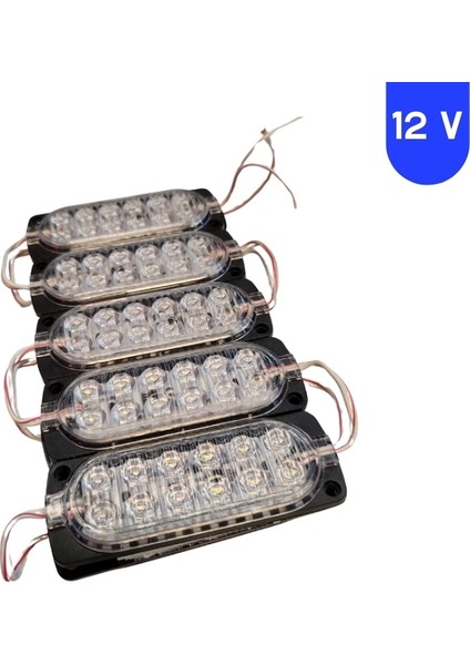 12 Volt 2.4 Watt 12 Smd Ledli Animasyonlu Kırmızı - Beyaz Çakar Modül 5 Adet