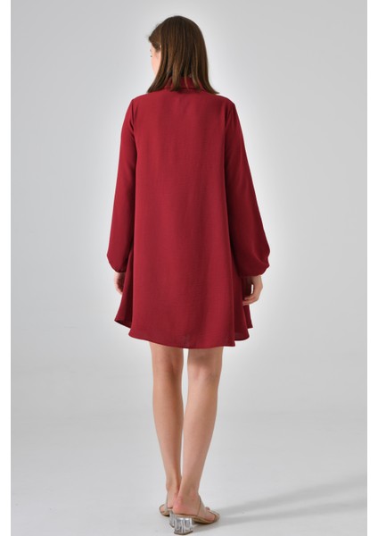 Bordo Ahşap Düğmeli Tunik