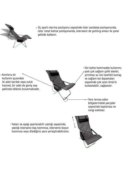 Chair Ones-E Şezlong Tipi Katlanır Kamp Sandalyesi