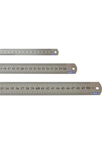 Çelik Cetvel 15 cm + 30 cm + 50 cm 3'lü Set