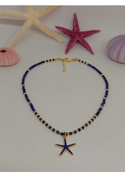 Lapis Taşı 3mm Deniz Temalı Tasarım Kolye (49814)
