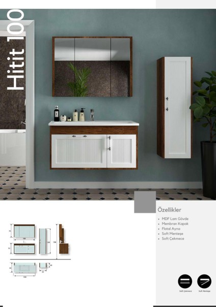 Hitit Banyo Dolabı 100 cm Boy Dolabı Dahil