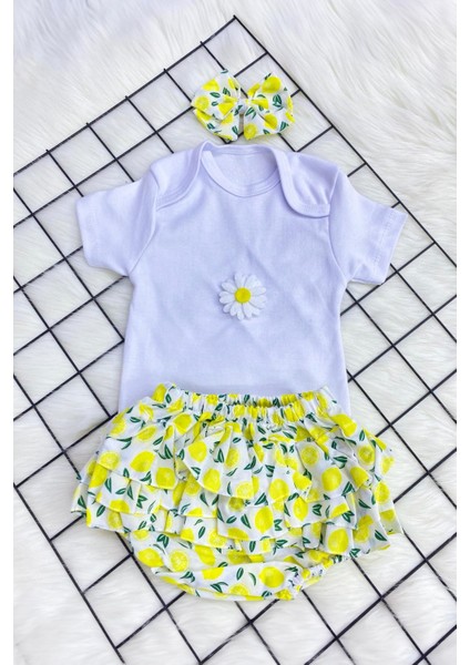 Yeni Sezon Kız Bebek Karakter Figürlü Bandana Aksesuarlı Fırfırlı Şort Kombin