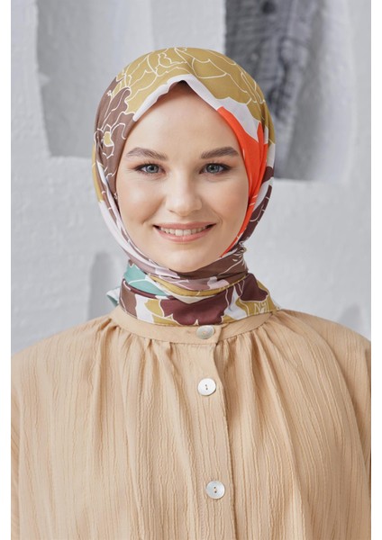 Scarf Linen Keten Karışımlı Pamuklu Rose Desenli Eşarp