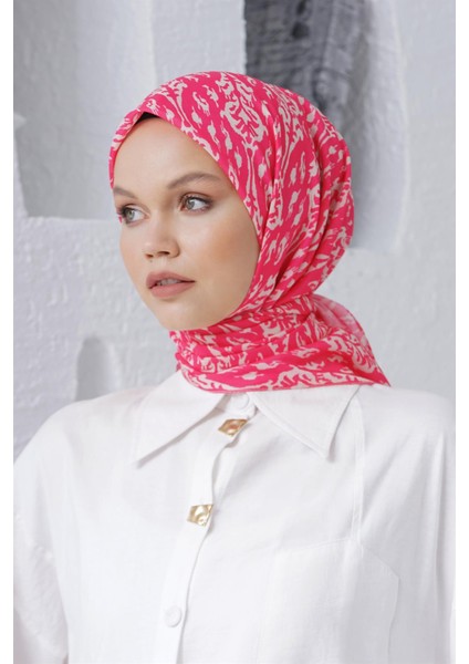 Scarf Linen Keten Karışımlı Pamuklu Çini Desenli Eşarp