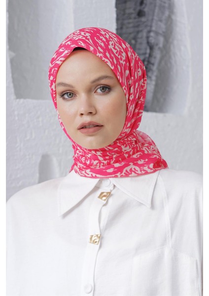 Scarf Linen Keten Karışımlı Pamuklu Çini Desenli Eşarp