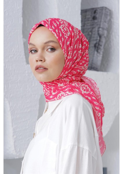 Scarf Linen Keten Karışımlı Pamuklu Çini Desenli Eşarp