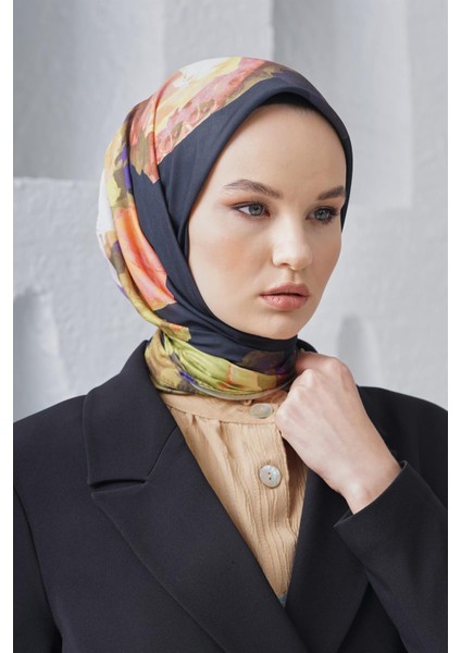 Scarf Linen Keten Karışımlı Pamuklu Peony Desenli Eşarp