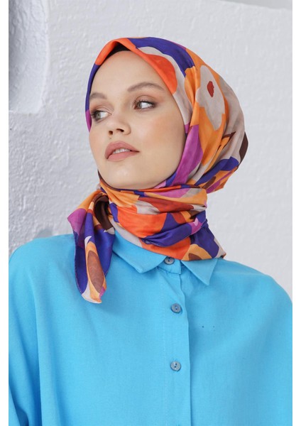Scarf Linen Keten Karışımlı Pamuklu Sulu Boya Desenli Eşarp
