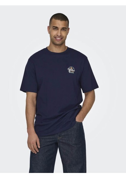 Only & Sons Erkek T-Shirt Lacivert 22029566 Onsmarlowe Lıfe Rlx Summer