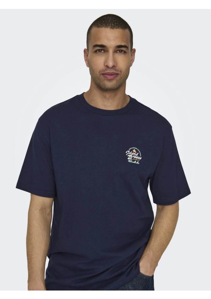 Only & Sons Erkek T-Shirt Lacivert 22029566 Onsmarlowe Lıfe Rlx Summer