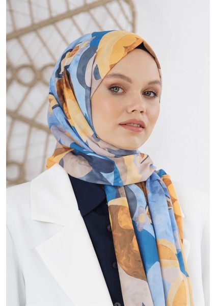 Scarf Linen Keten Karışımlı Pamuklu Sulu Boya Desenli Şal