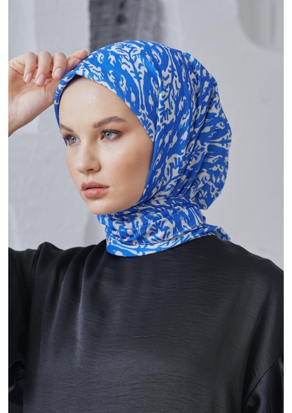 Scarf Linen Keten Karışımlı Pamuklu Çini Desenli Eşarp