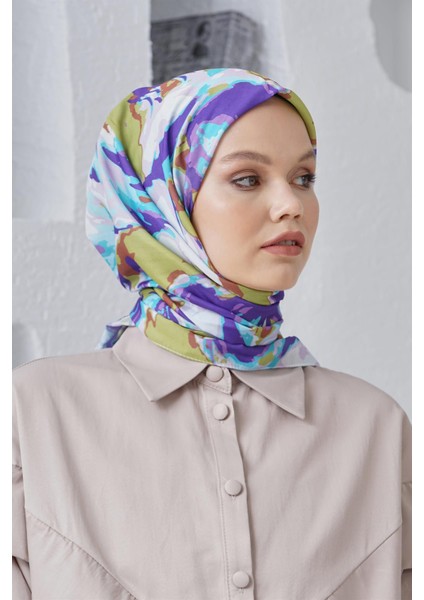 Scarf Linen Keten Karışımlı Pamuklu Zambak Desenli Eşarp