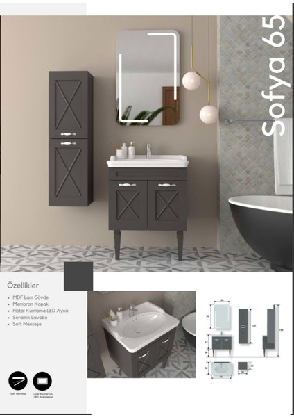 Sofya 65 cm Banyo Dolabı