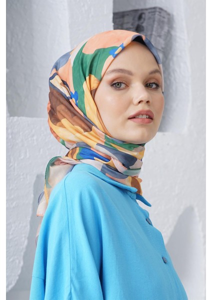 Scarf Linen Keten Karışımlı Pamuklu Sulu Boya Desenli Eşarp