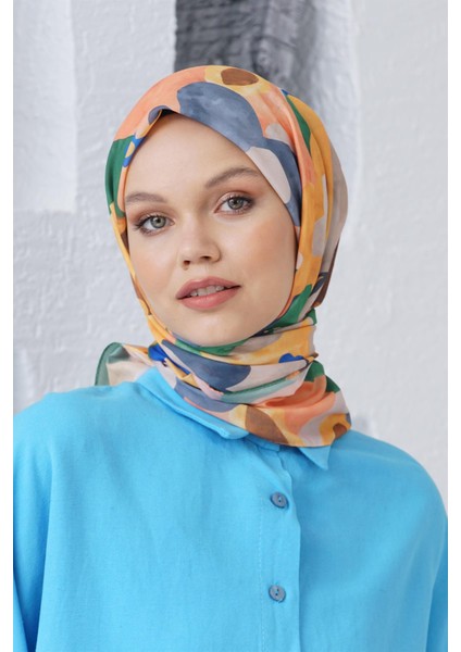 Scarf Linen Keten Karışımlı Pamuklu Sulu Boya Desenli Eşarp