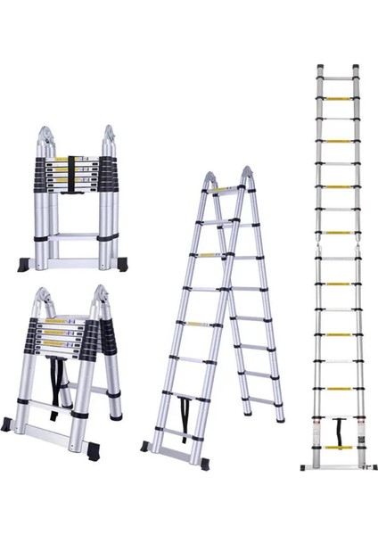Teleskopik Merdiven Çift Taraflı 8+8 Basamaklı 5,6 mt