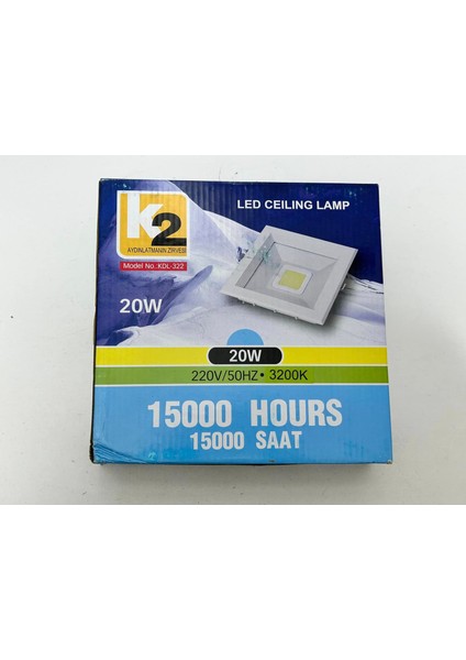 K2 Global KDL-322 Cob Ledli Kare Tavan Lambası 20W 3200K