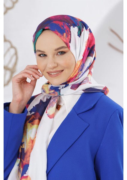 Scarf Linen Keten Karışımlı Pamuklu Peony Desenli Şal
