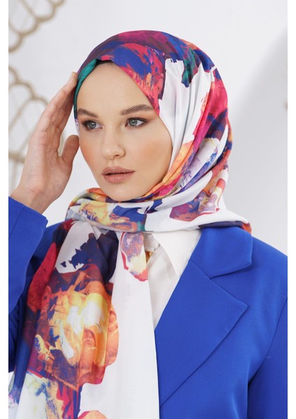 Scarf Linen Keten Karışımlı Pamuklu Peony Desenli Şal