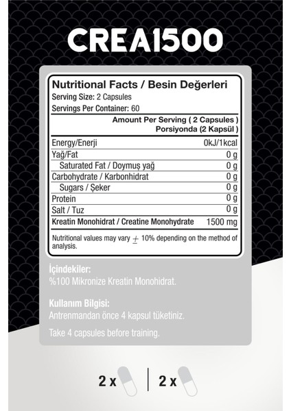 CREA1500 Kreatine Monohydrate 120 Kapsül