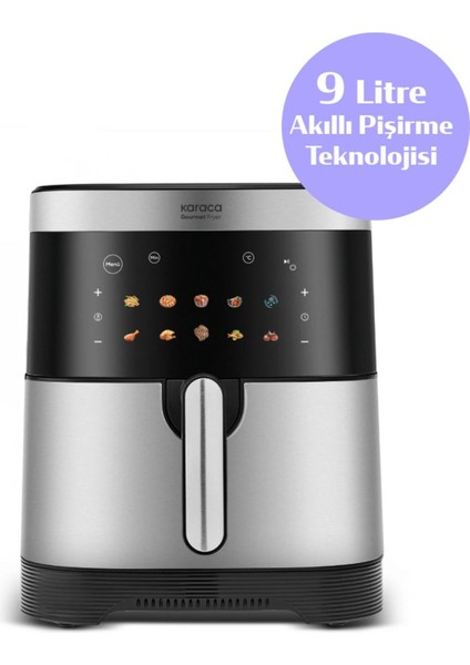 9 Litre Xxxl 10 Farklı Pişirme Fonksiyon Akıllı Dokunmatik Ekran Geniş Hazne Inox Gövde Airfryer + Luciole Lambader Hediye