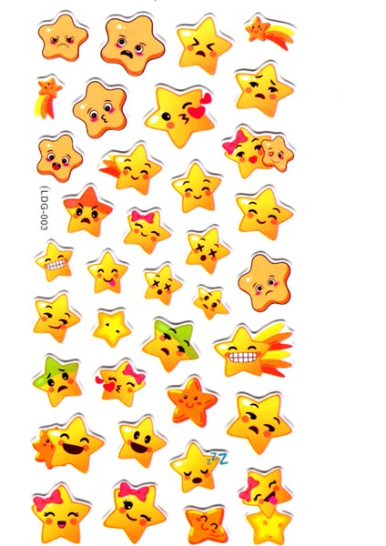Sticker Kabartmalı Stiker Defter Planlayıcı Etiket LDG003 17 x 9 cm Yıldız Emoji