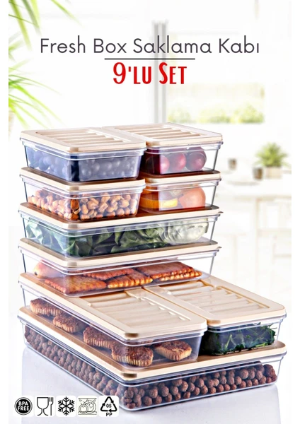 Ny Home 9'lu Set Freshbox Mikrodalga ve Difrize Uygun Saklama Kabı Krem