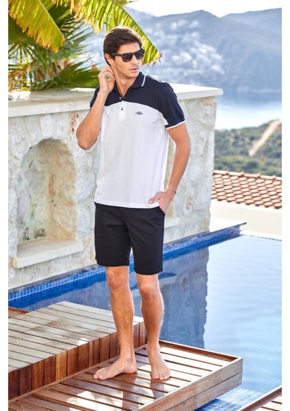 Erkek Kısa Kol Şortlu Lacivert Pijama Takım C1T4N9O42