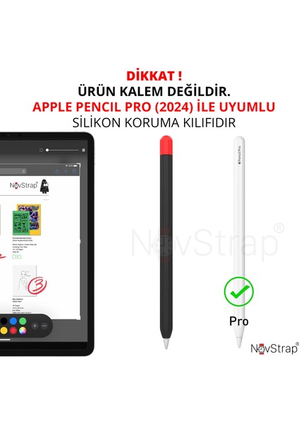 Novstrap Apple Pencil Pro (2024) ile Uyumlu Silikon Kılıf Pencil Pro Silikon Kaydırmaz Koruma Kılıfı