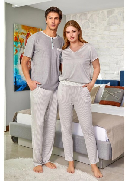 Erkek Kısa Kol Gri Pijama Takım C6T1N9O42