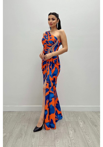 Jarse Kumaş Drapeli Taş Detaylı Balık Elbise - Turuncu fiyatları