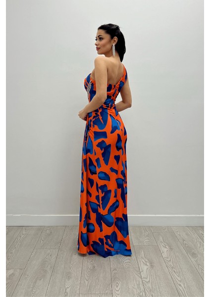 Jarse Kumaş Drapeli Taş Detaylı Balık Elbise - Turuncu indirimleri