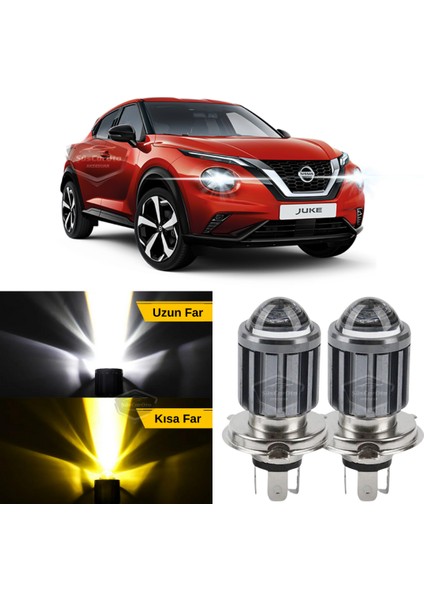Nissan Juke 2010-2014 Makyajsız Kasa Uyumlu Mercekli Far Ampulü LED Xenon Çift Renk Sarı-Beyaz Far Şimşek Etkili Csp LED Lamba Uzun Kısa 2 Adet Takım
