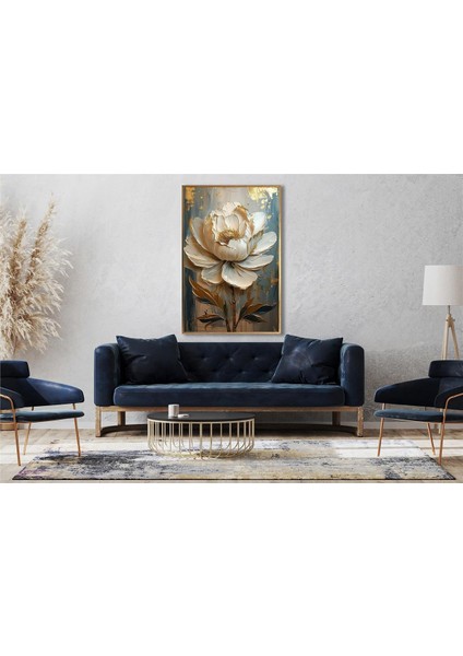 Yağlı Boya Dokulu Tablo Beyaz Kabartma Çiçek U02054