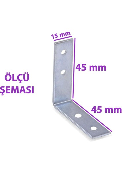 4 Adet Mobilya Eşya Dolap Duvar Sabitleyici Köşe Bağlantı L Demir Gönye Deprem Güvenliği 45 x 45 x 15 mm