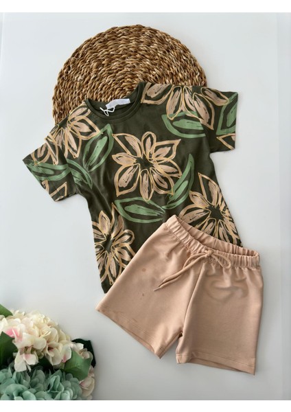 Desenli Şortlu Unisex Penye takım - Yeşil