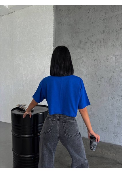 Kadın Saks Mavisi Ultra Yumuşak Dokunuş: Modal Crop Top Serisi Kadın Tişört Lorins Moda fiyatları