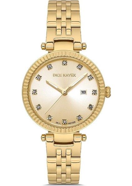 DK.1.AG1329.09 Swarovski Taşlı Çelik Kordonlu Altın Renk Kadın Kol Saati