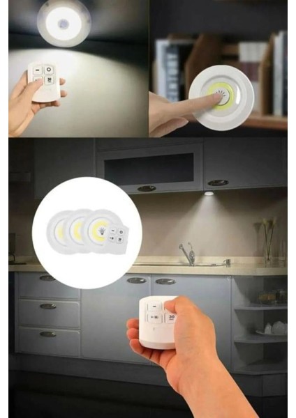 Uzaktan Kumandalı 3'lü Set Hero LED Kabin LED Mutfak Tezgah Banyo Dolap Aydınlatma Gece Lambası
