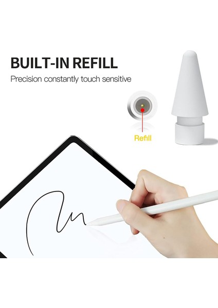 Apple Pencil 1-2 Nesil Usb-C Pro ile Uyumlu Üretilmiş Yedek Uç 4 Adet Yedek Pencil Ucu Tips