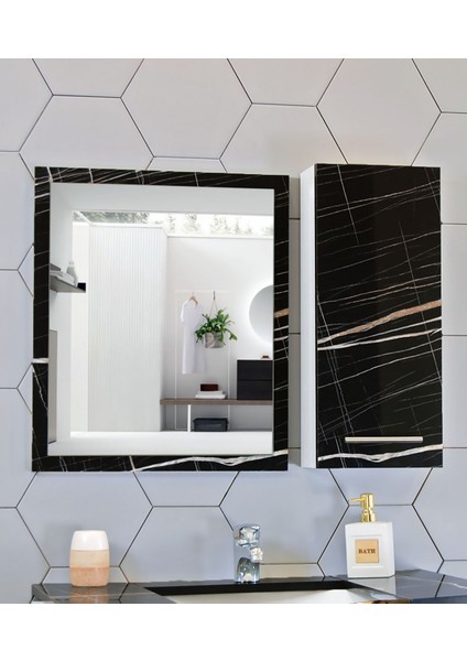 Aynalı Banyo Dolabı 80 cm Üst Modül Mdf Siyah