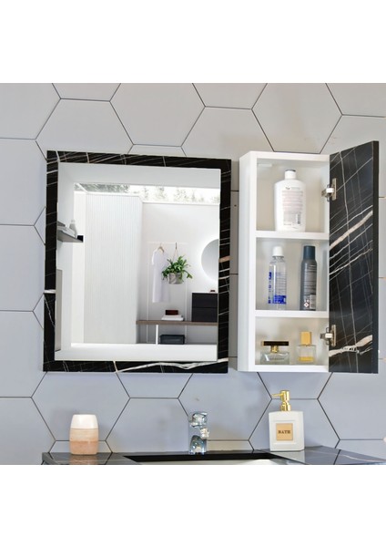 Aynalı Banyo Dolabı 80 cm Üst Modül Mdf Siyah