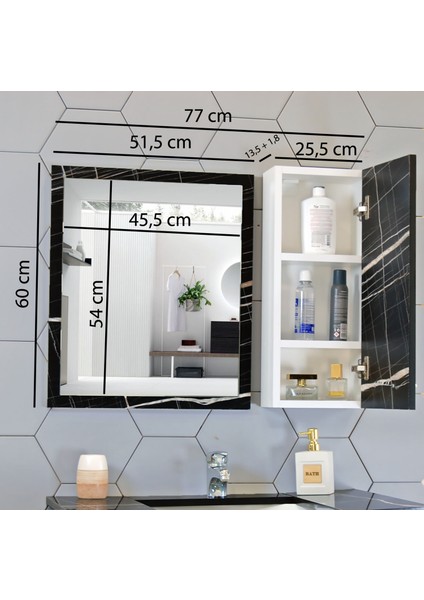 Aynalı Banyo Dolabı 80 cm Üst Modül Mdf Siyah