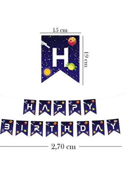 Uzay Uzaylı Rocket Space Happy Birthday Banner