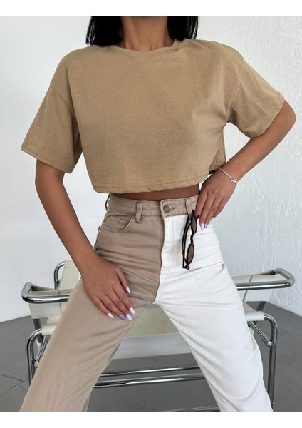 Kadın Bej Ultra Yumuşak Dokunuş: Modal Crop Top Serisi Kadın Tişört Lorins Moda modelleri